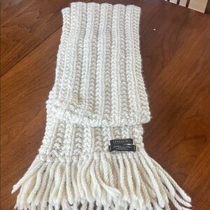 NWOT Coach Ivory Knit 100% wool Scarf with Fringe